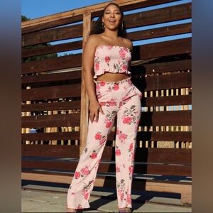 Chic Floral Strapless Matching Set